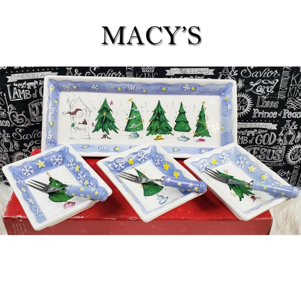 Macys Dolomite Christmas Tray & Condiment Dish Set